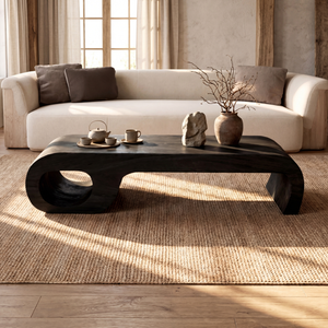 Sculptural Solid Wood Coffee Table, Modern Curved Statement Table