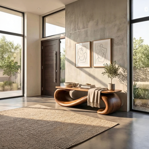Organic Wood Bench with Sculptural Loop Base for Modern Interiors