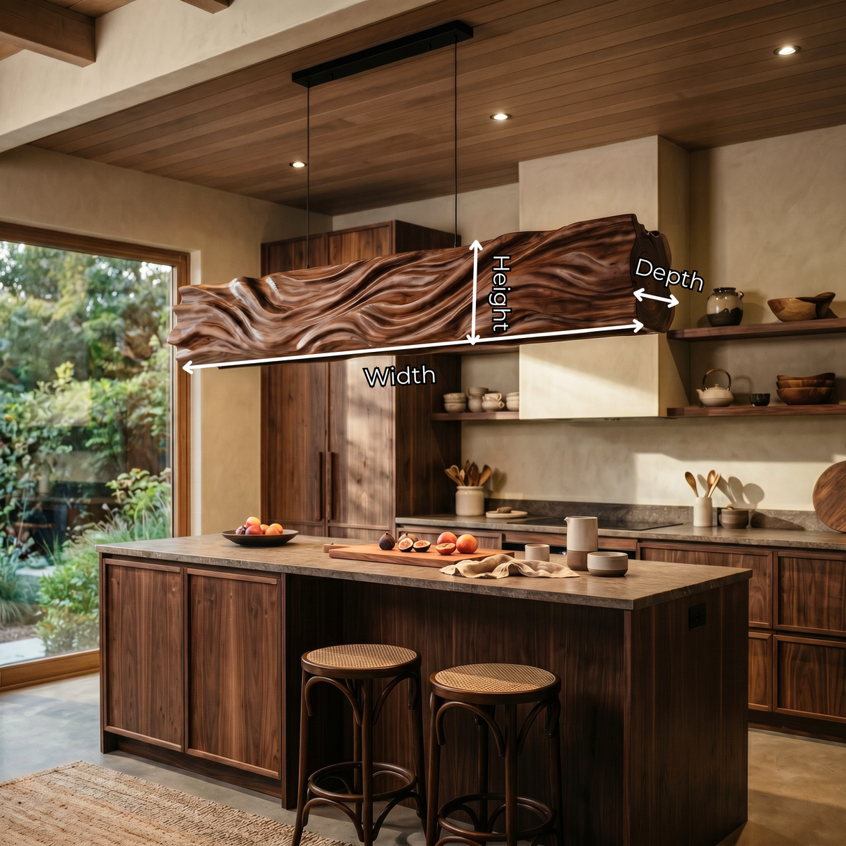 Handcrafted Organic Wood Pendant Light with Flowing Carved Texture
