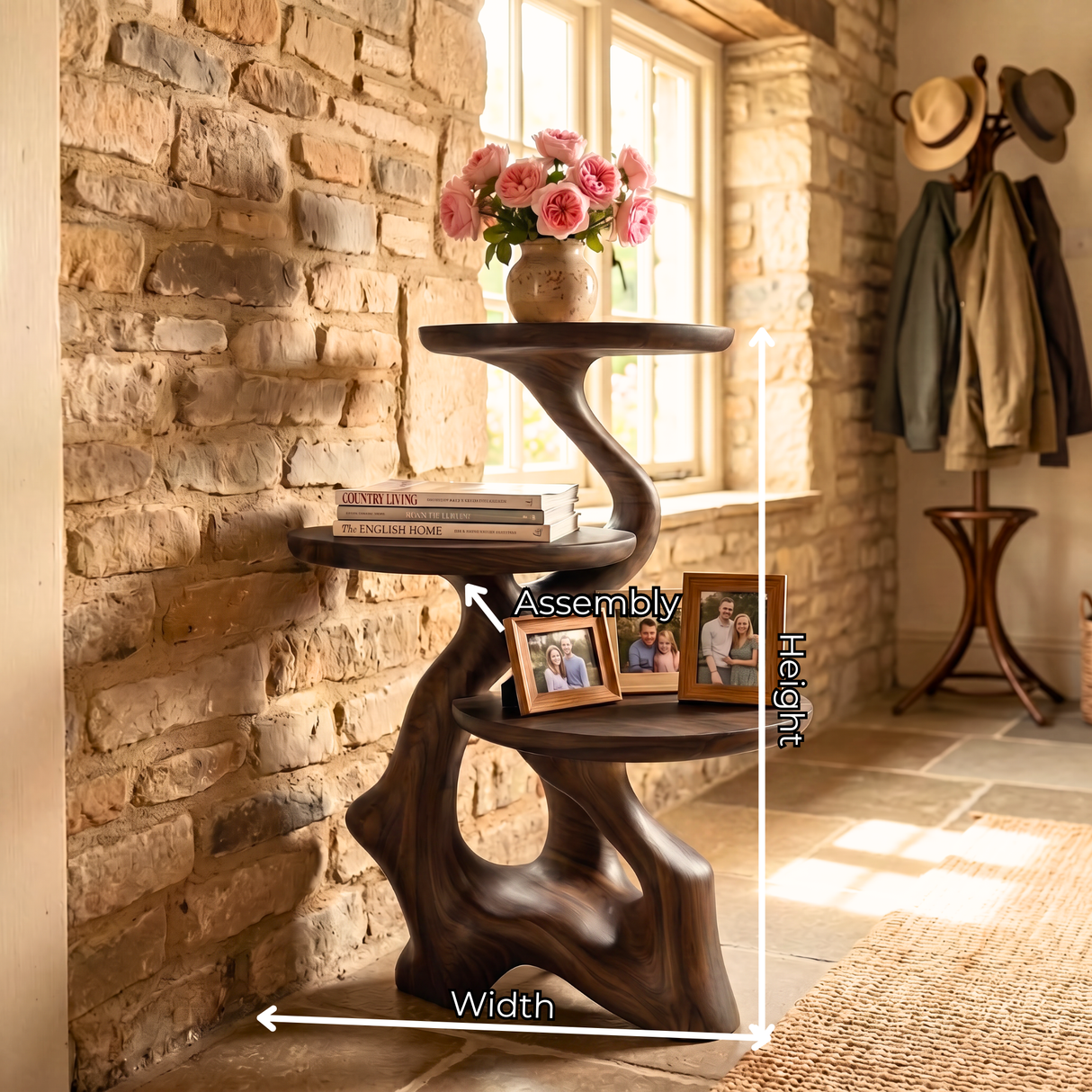 Tree Root Spa Side Table Handmade Wooden Bathroom Accent Shelf