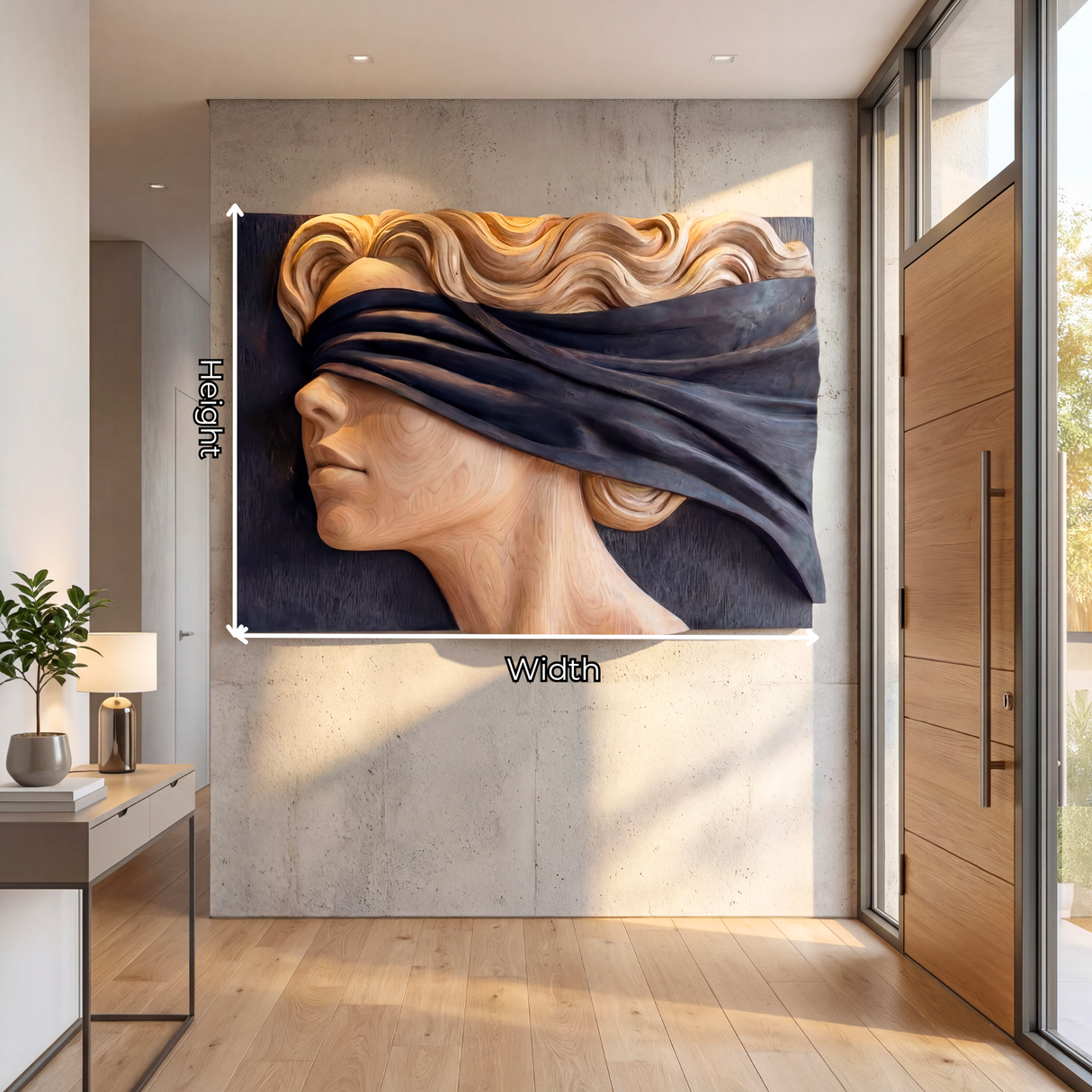 Wind Veil Profile Wooden Relief Portrait Sculpture Wall Art