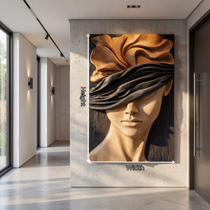 Silent Bloom Wooden Relief Portrait Sculpture Wall Art