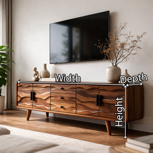 Organic Solid Wood TV Cabinet with Wave Carved Doors