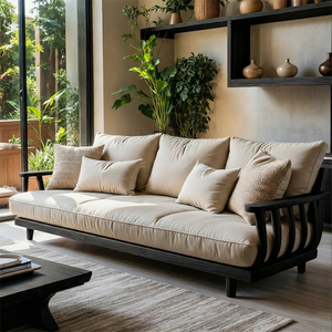 Solid Wood Frame Sofa with Linen Cushions for Organic Modern Living