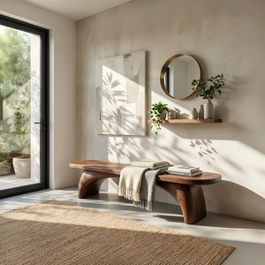 Organic Wood Bench with Sculptural Curved Legs for Modern Interiors
