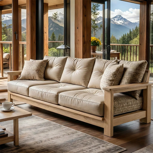 Handcrafted Oak Sofa with Deep Cushions for Modern Rustic Living