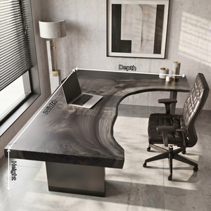 Live Edge Solid Wood Desk with Sculptural Cutout Design