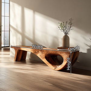 Natural Solid Wood Sculptural Bench for Modern Minimalist Interiors