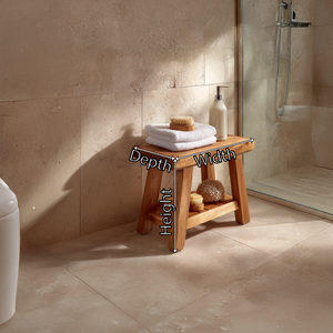Handcrafted Solid Wood Shower Stool with Storage Rack