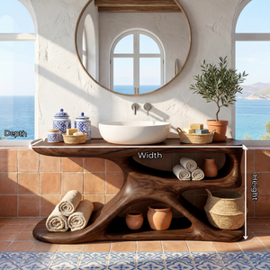 Handcrafted Solid Wood Bathroom Vanity Organic Modern Sink Console Rustic Spa Style Washstand