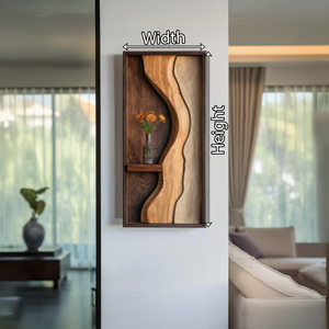 Organic Solid Wood Wall Sculpture with Floating Shelf