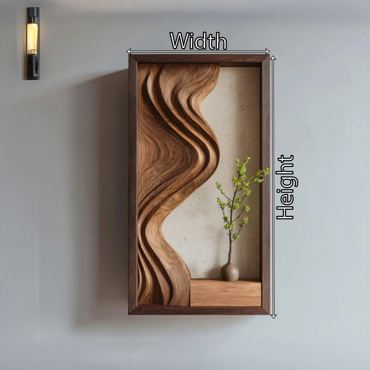 Framed Sculpted Solid Wood Wall Art with Integrated Display Shelf