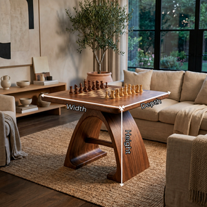 Handcrafted Solid Wood Chess Table with Arched Sculptural Pedestal Base