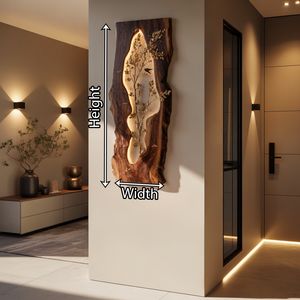 Illuminated Live Edge Wood Wall Art with Botanical Metal Inlay