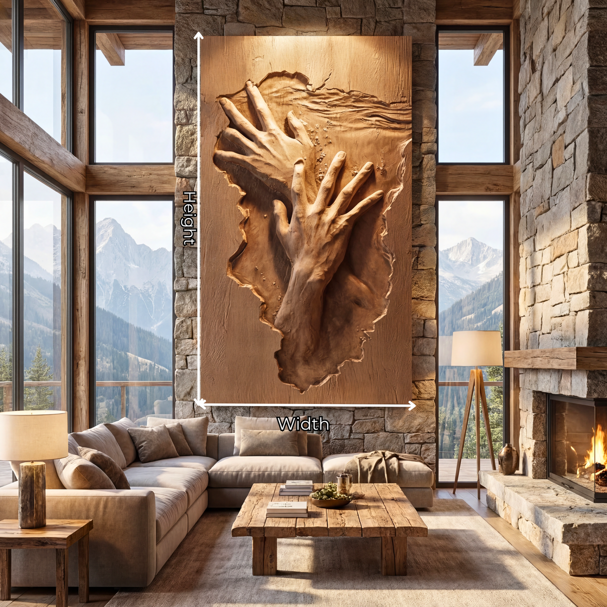 Wall Art Solid Wood Abstract Hand Sculpture for Living Room Decor