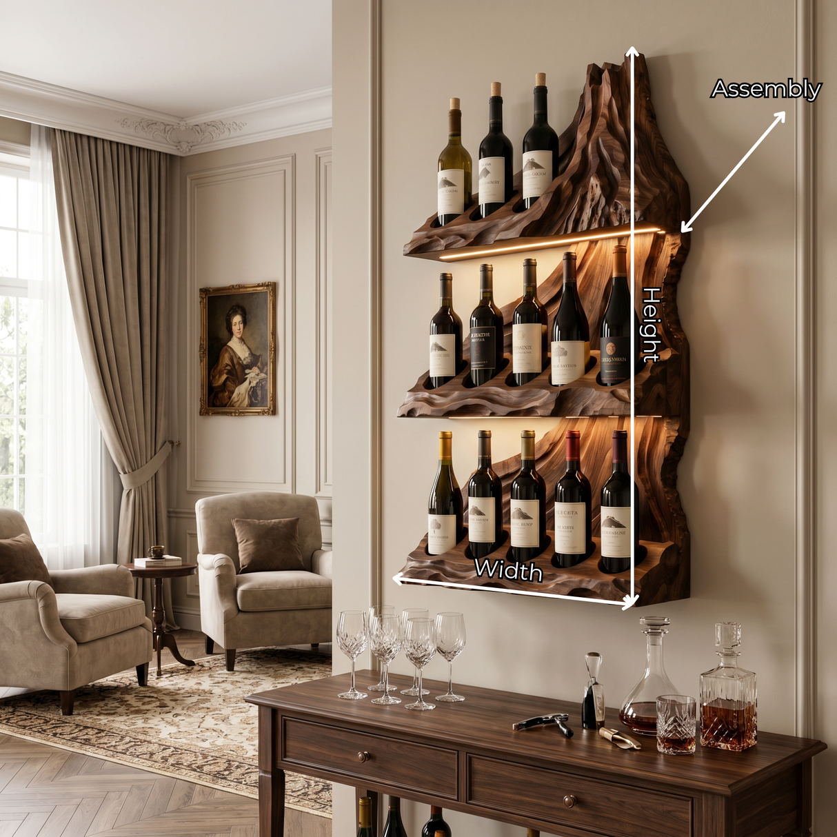 Luxury Mountain Ridge Solid Wood Wine Rack Wall Shelf