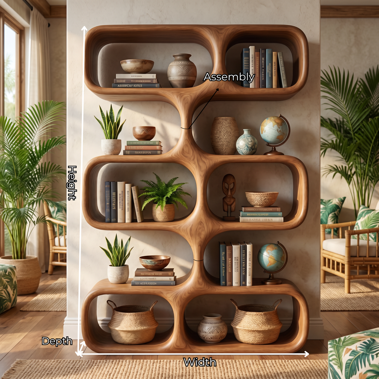 Organic Modern Bookshelf Handmade Sculptural Display Shelf Contemporary Storage Unit