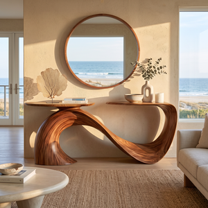 Console Table Solid Wood with Sculptural Infinity Curve Base for Entryway Decor
