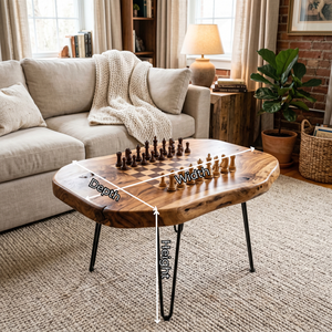 Live Edge Solid Wood Chess Coffee Table with Built In Game Board