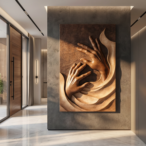Flowing Hands Wooden Wall Art Handmade Sculptural Relief Panel