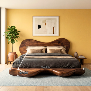 Organic Solid Wood Bed with Sculptural Curved Headboard and Platform Base