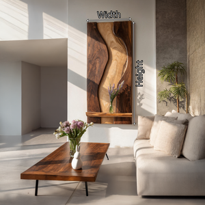 Two-Tone Sculpted Solid Wood Wall Art with Floating Shelf