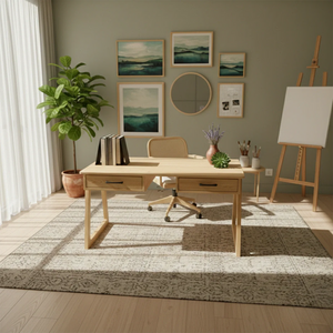 Mid Century Solid Wood Desk with Drawers Handmade Wooden Writing Desk Minimalist Office Table with Storage