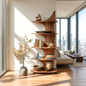 Sculptural Solid Wood Bookshelf with Organic Curved Shelves for Modern Interiors