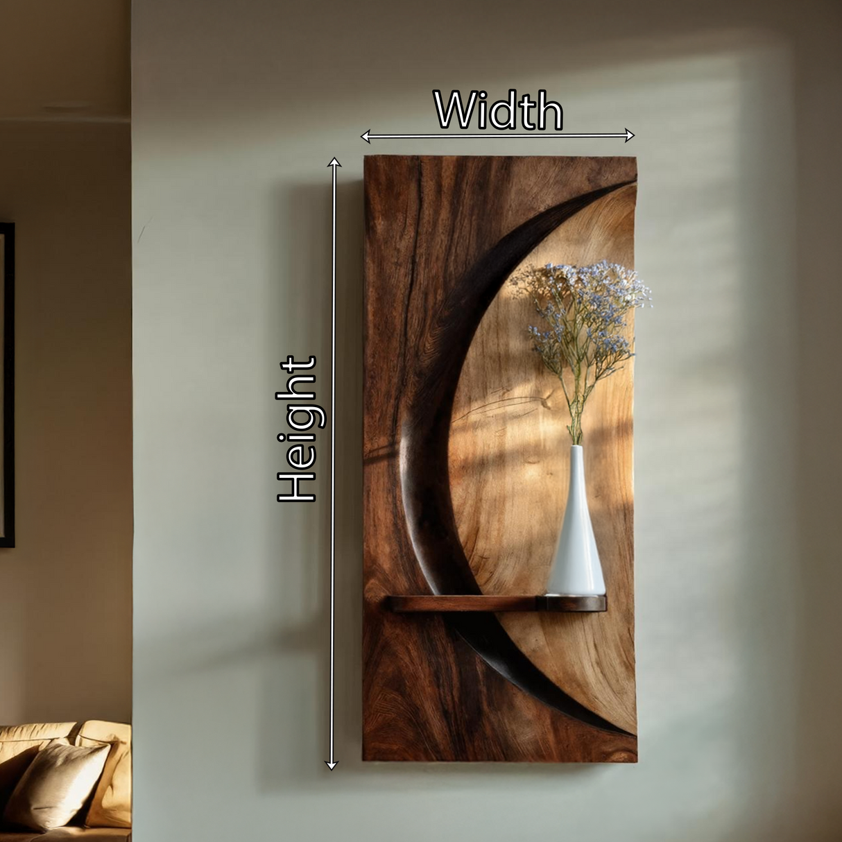 Solid Wood Crescent Wall Shelf Sculpture for Modern Home