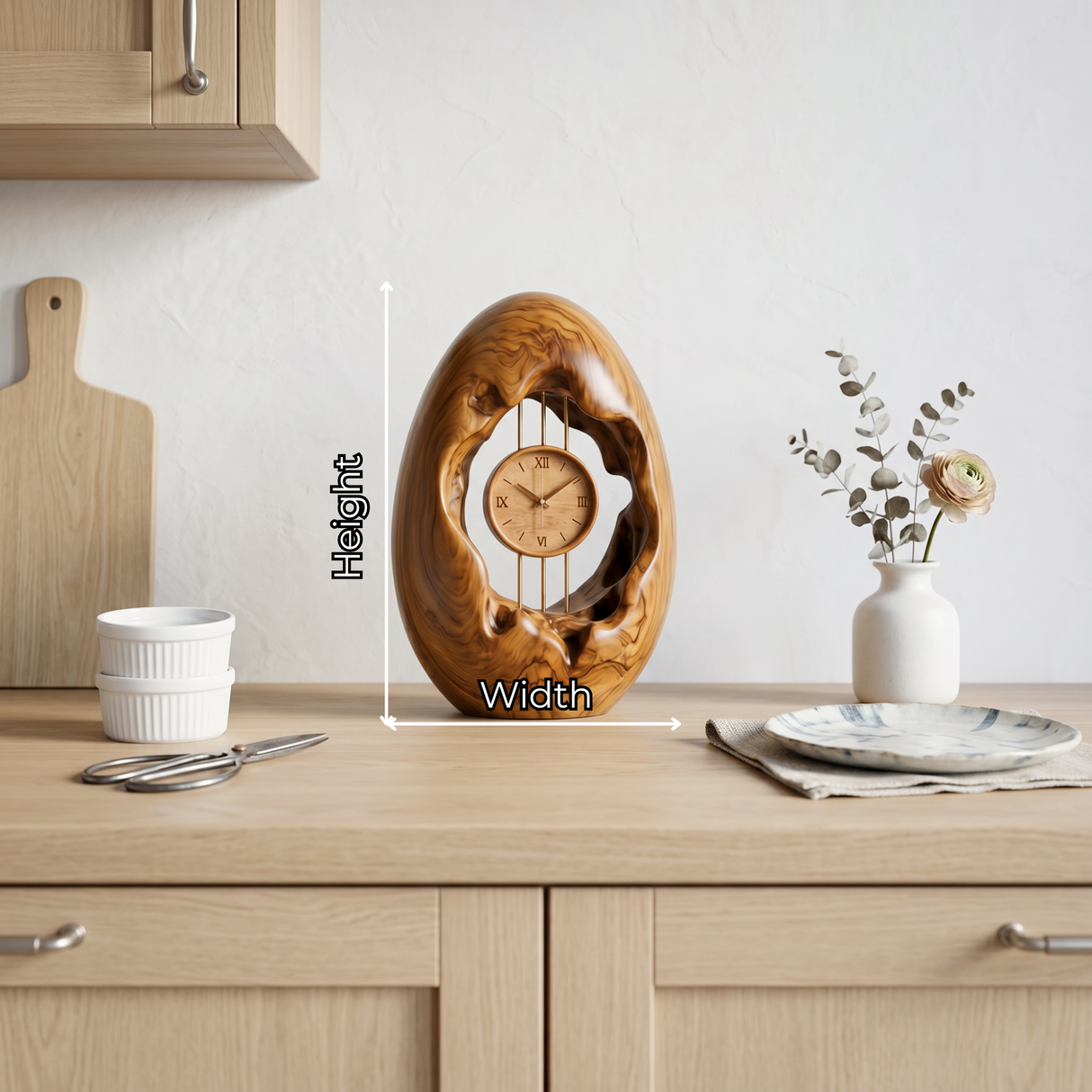 Solid Wood Oval Table Clock with Hollow Sculptural Frame