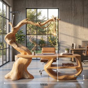 Sculptural Organic Wood Desk With Hanging Lamp Modern Handmade