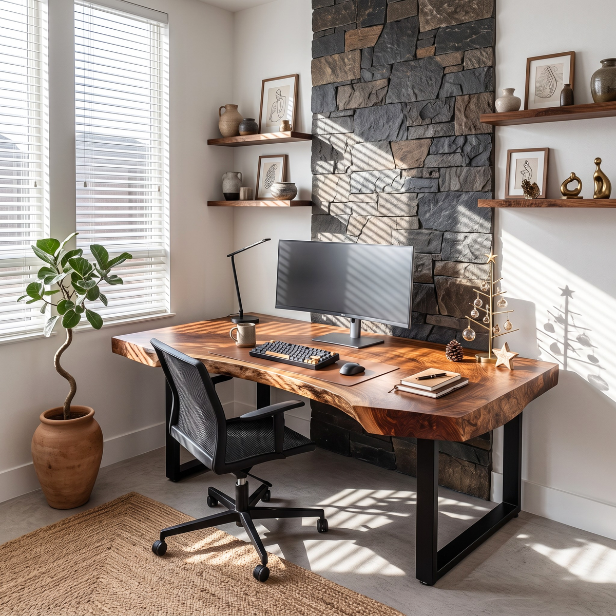Organic Live Edge Solid Wood Desk For Modern Home Office