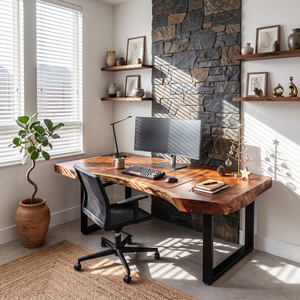 Organic Live Edge Solid Wood Desk For Modern Home Office
