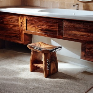 Solid Wood Vanity Stool with Sculpted Saddle Seat
