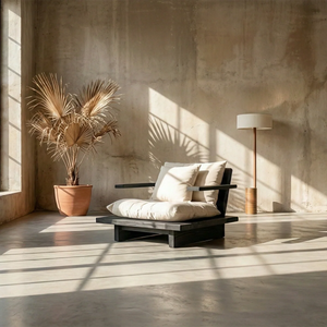 Low Solid Wood Floor Lounge Chair with Arms Japandi Wooden Accent Chair
