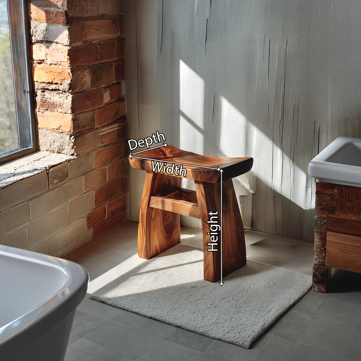 Artisan Solid Wood Vanity Stool in Organic Design