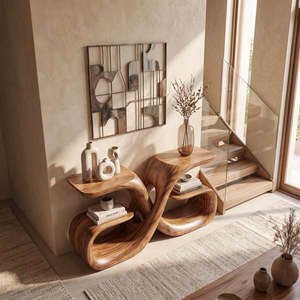 Handcrafted Solid Wood Console Table with Sculptural Infinity Base
