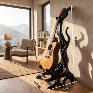 Wooden Guitar Stand with Organic Sculptural Design for Acoustic Guitar Display