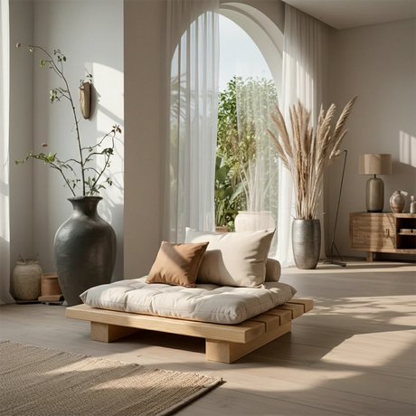 Low Wooden Floor Sofa Platform Japandi Tatami Lounge Cushion Seat