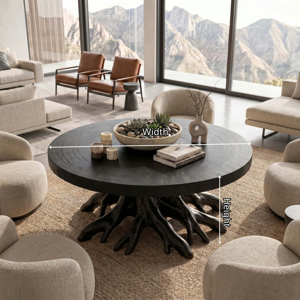 Round Solid Wood Coffee Table with Sculptural Root Base