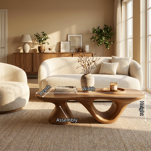 Solid Wood Coffee Table with Dual Sculptural Hollow Base