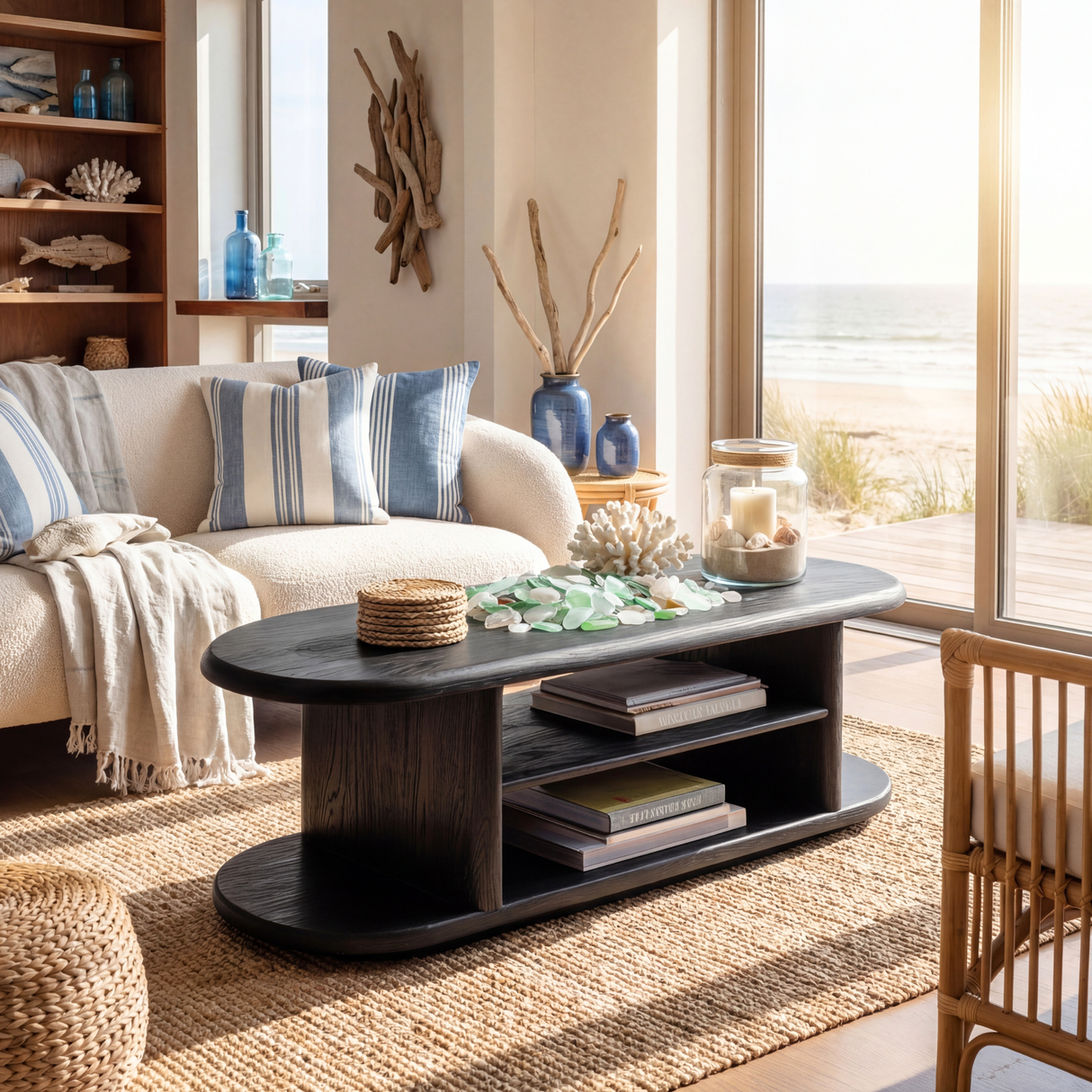 Modern Wood Coffee Table with Open Shelf Storage