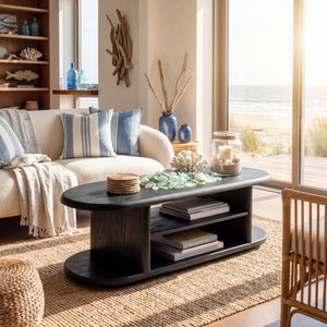 Modern Wood Coffee Table with Open Shelf Storage