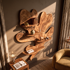 Solid Wood Wall Shelf with Organic Freeform Design for Living Room Decor