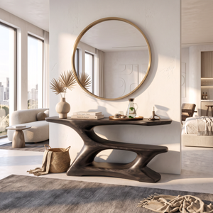 Console Table Solid Wood with Sculptural Tiered Arch Base