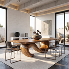 Dining Table Sculptural Infinity Base with Solid Wood Top