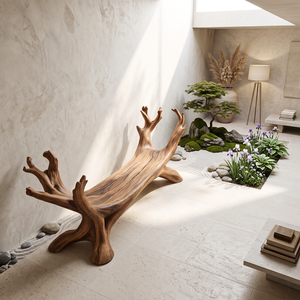 Sculptural Solid Wood Garden Bench with Branch Inspired Frame