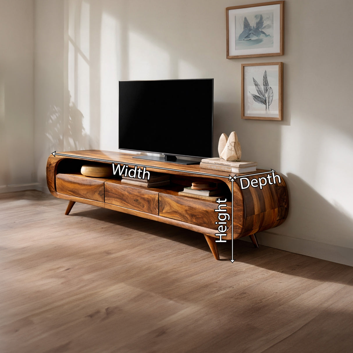 Organic Modern Solid Wood Media Console with Rounded Edges