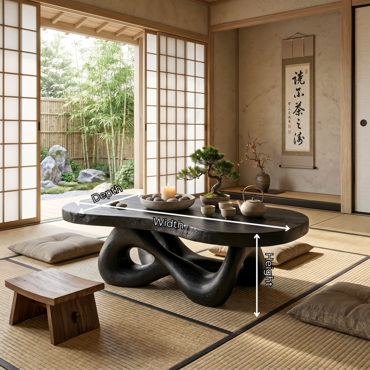 Handcrafted Solid Wood Coffee Table with Organic Sculptural Base and Rounded Live Edge Top
