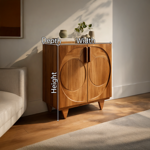 Mid Century Solid Wood Sideboard with Geometric Circle Carved Doors Modern Living Room Storage Cabinet